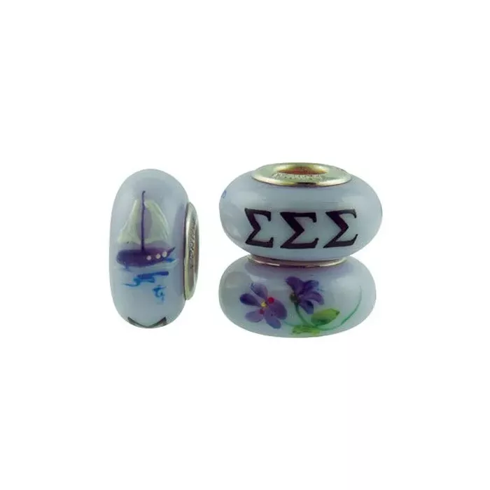 Fenton Art Glass Artisan Crafted Bead - Sigma Sigma Sigma - Sterling Silver Core