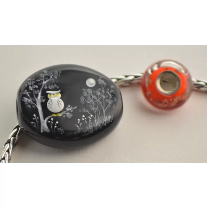 Fenton Artisan Crafted Impression Glass Bead - Twitter Light Owl - 1.26" Oval