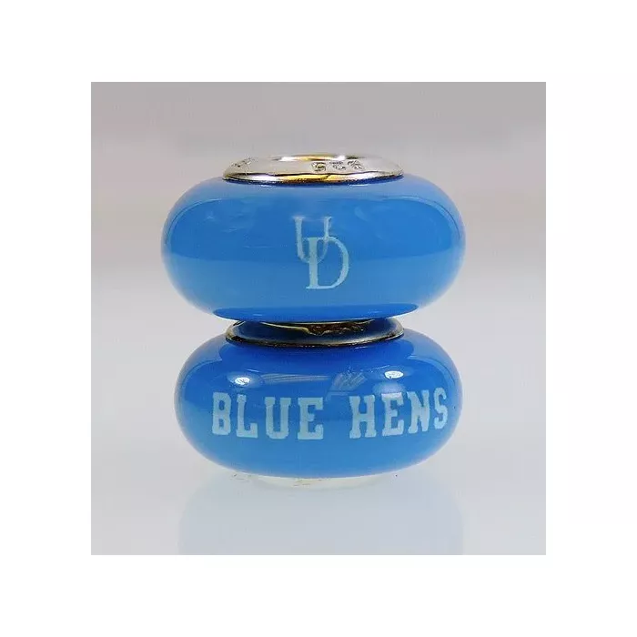 Fenton Blue Glass Collegiate Bead - Delaware - Sterling Silver Lined