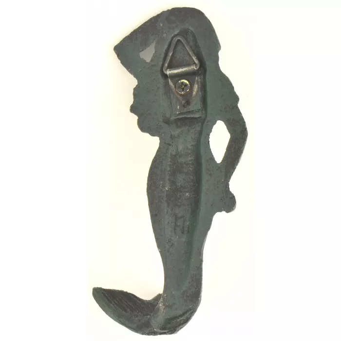 Cast Iron Wall Hook - Green Mermaid Design - 6" Tall