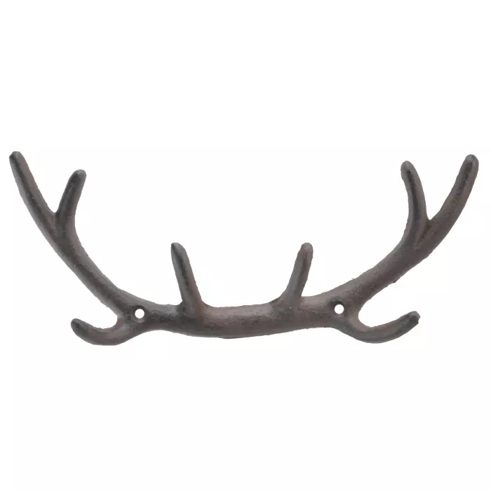 Cast Iron Wall Hook Rack - Deer Antlers - 11.25 Wide