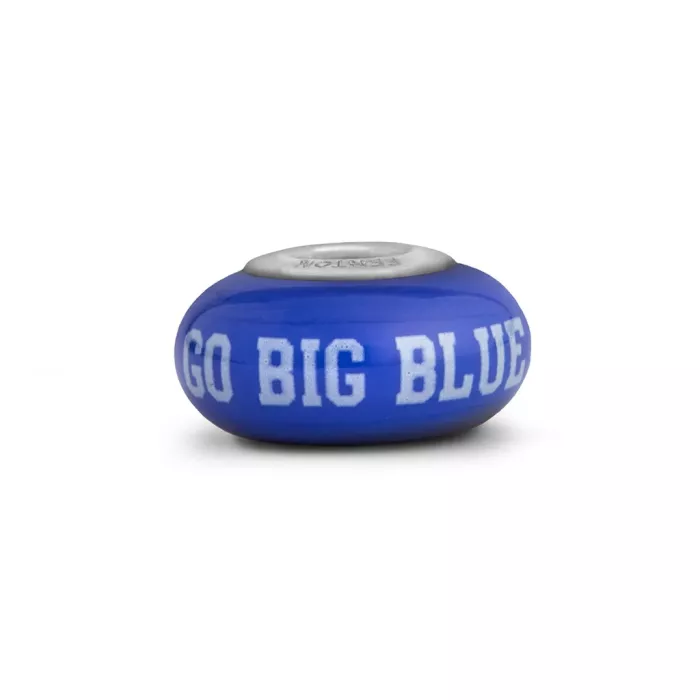 Fenton Blue Glass Collegiate Bead - Kentucky Go Big Blue - Sterling Silver Lined