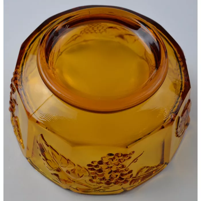 Amber Grape & Leaf Pattern Footed Bowl - 8.125" Round