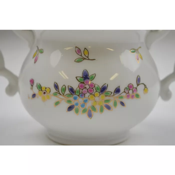 Hunt Hallmark Hand Decorated Floral Pattern Lidded Sugar Bowl - 4.5" Tall