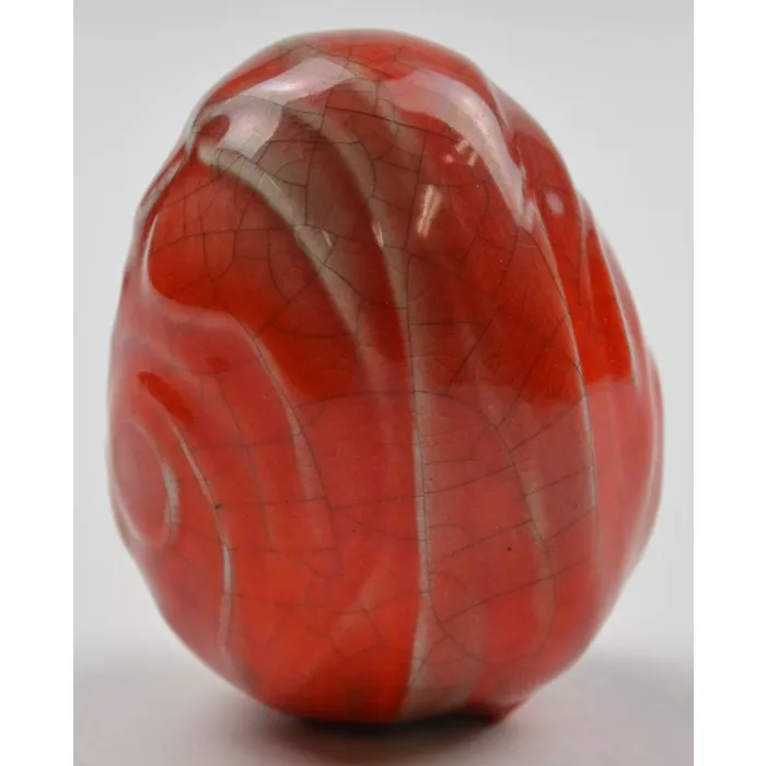 Red, Gray & White Ceramic Egg Shaped Firurine - 2.375" Tall
