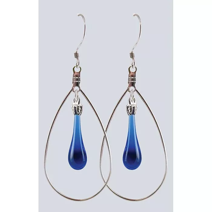 Fenton Art Glass - Hoop Style Teardrop Earrings - Cobalt