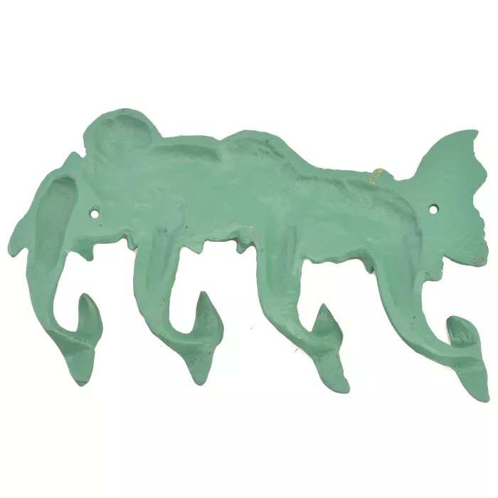 Cast Iron Wall Hook Rack - Mermaid & Dolphins - 7.25" Wide