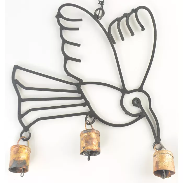 Iron Hummingbird Wind Chime - Black With Copper Colored Bells