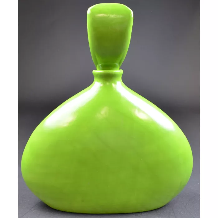 Hand Made & Painted Green Floral Pattern Decanter With Horn Style Stopper