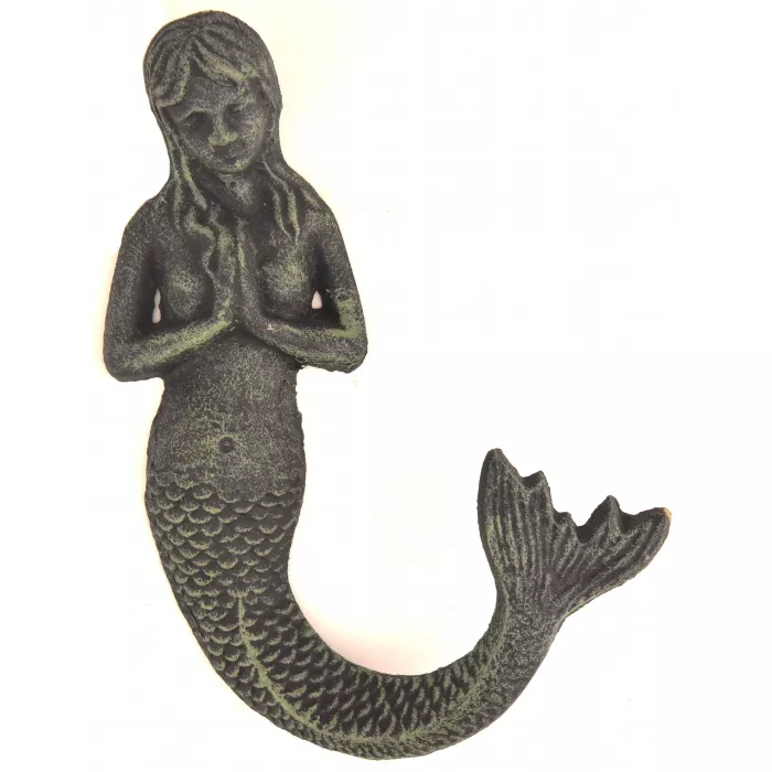 Cast Iron Wall Hook - Verdigris Mermaid Design - 8.75" Tall