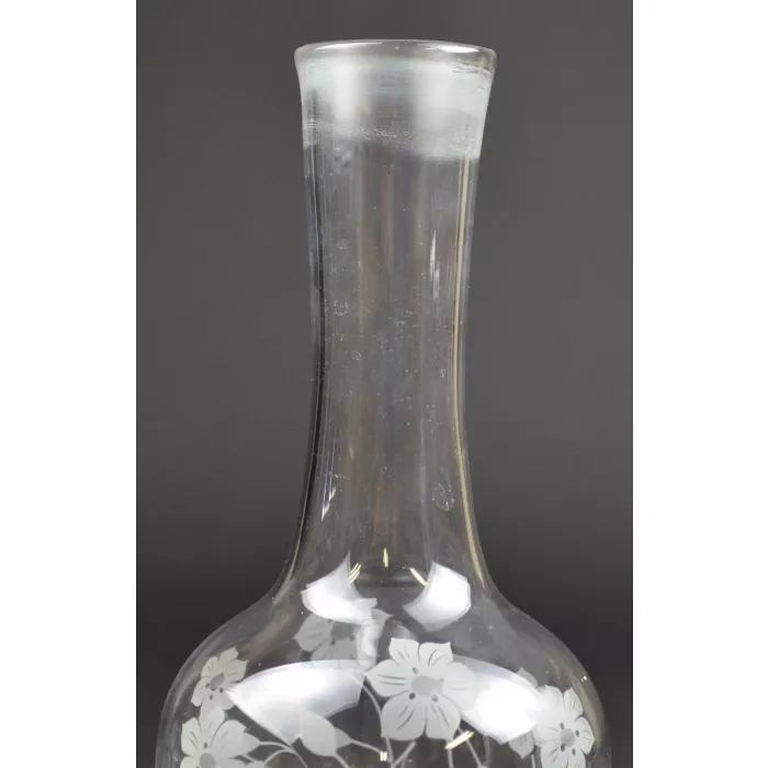 Clear Glass Bell Shaped Decanter - Frosted Floral Pattern - 10.5" Tall