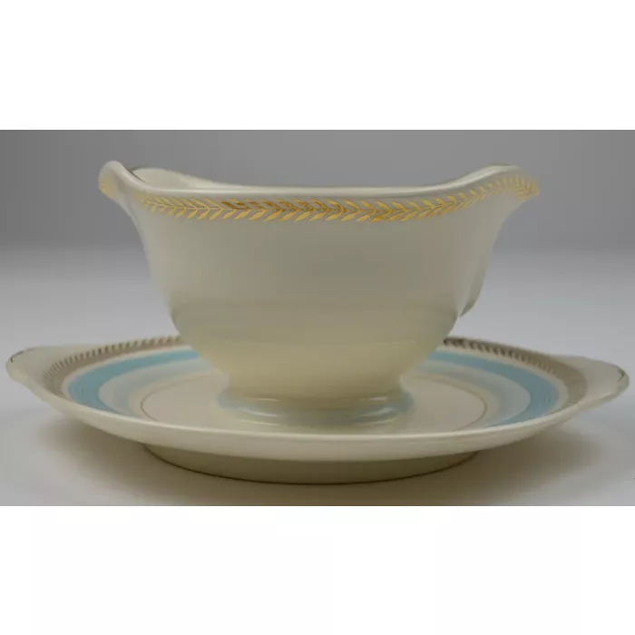 Limoges American Coronet Blue Pattern - Gravy Boat With Underplate