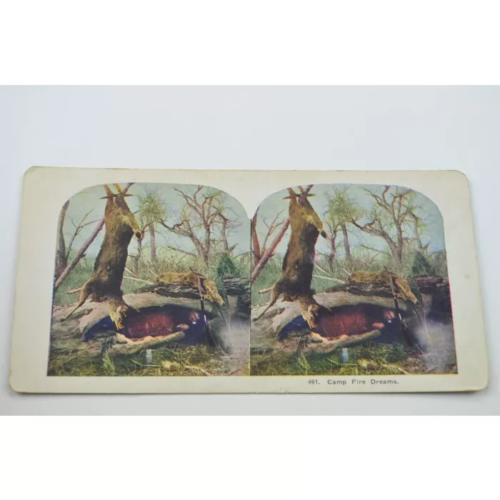 Antique Stereoview - No. 491 - Camp Fire Dreams