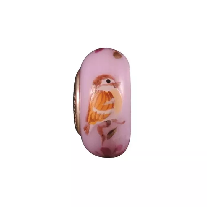 Fenton Art Glass Artisan Crafted Bead - Tiny Sparrow - Sterling Silver Lined