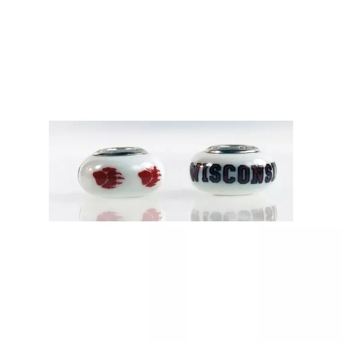 Fenton Milk Glass Collegiate Bead - Wisconsin Badgers - Sterling Silver Lined