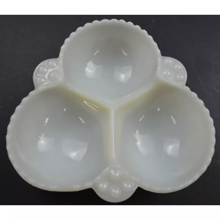 Vintage Hobnail Milk Glass 3 Part Relish Dish - 6.5" Wide
