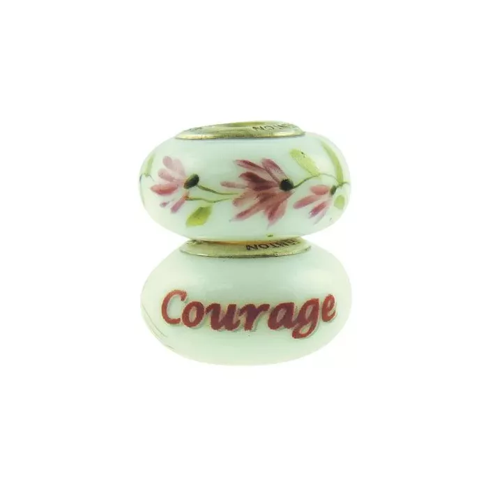 Fenton Art Glass Artisan Bead - Courage - Hand Painted & Sterling Silver Lined
