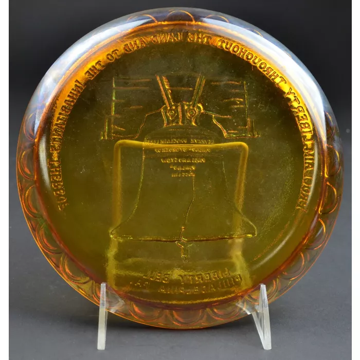 Indiana Glass Plate - American Bicentennial Amber Carnival - Liberty Bell