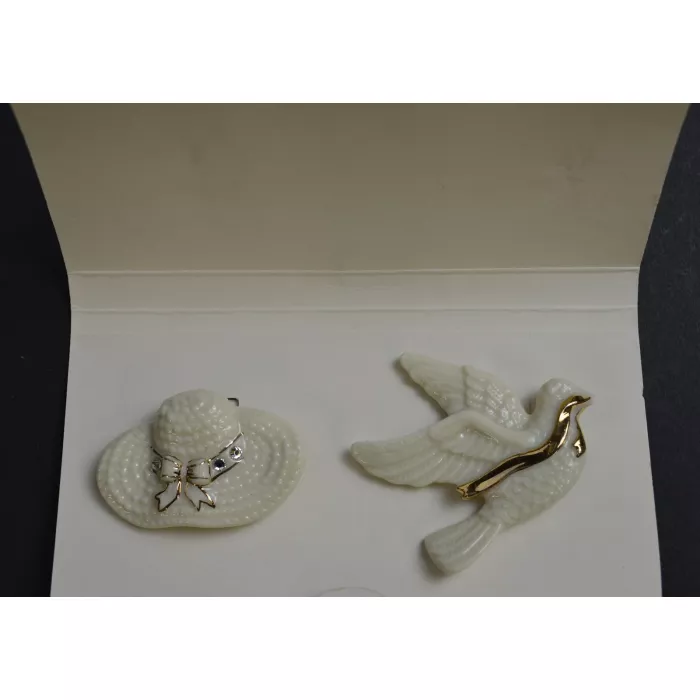 Lenox Pin Set - Hat And Dove - Trimmed In 24 Karat Gold