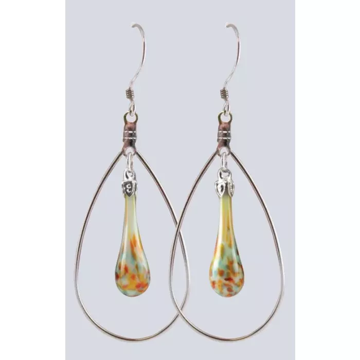 Fenton Art Glass - Hoop Style Mosaic Teardrop Earrings - Santa Fe Morning