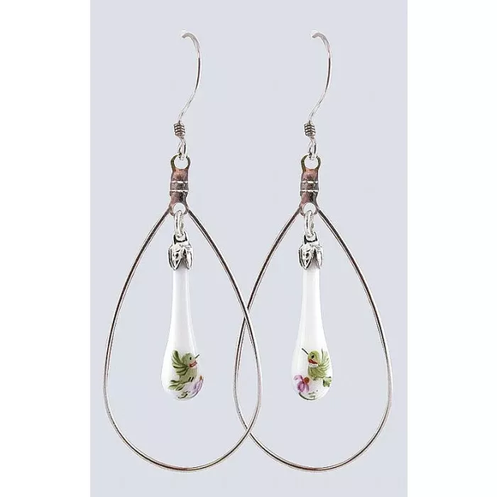 Fenton Art Glass - Hoop Style Teardrop Earrings - Hummingbird Minuet