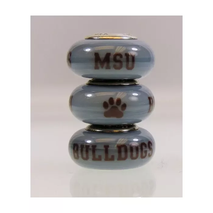 Fenton Gray Glass Collegiate Bead - Mississippi State - Sterling Silver Lined