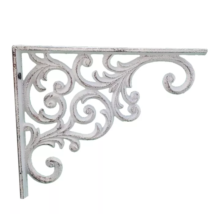 Wall Shelf Bracket - Ornate Vine Pattern - White Cast Iron - 9.375" Deep