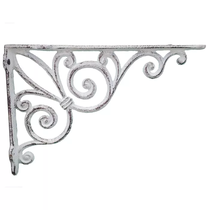 Cast Iron Shelf Bracket - Ribbon Fleur De Lis - Distressed White - 11.375"