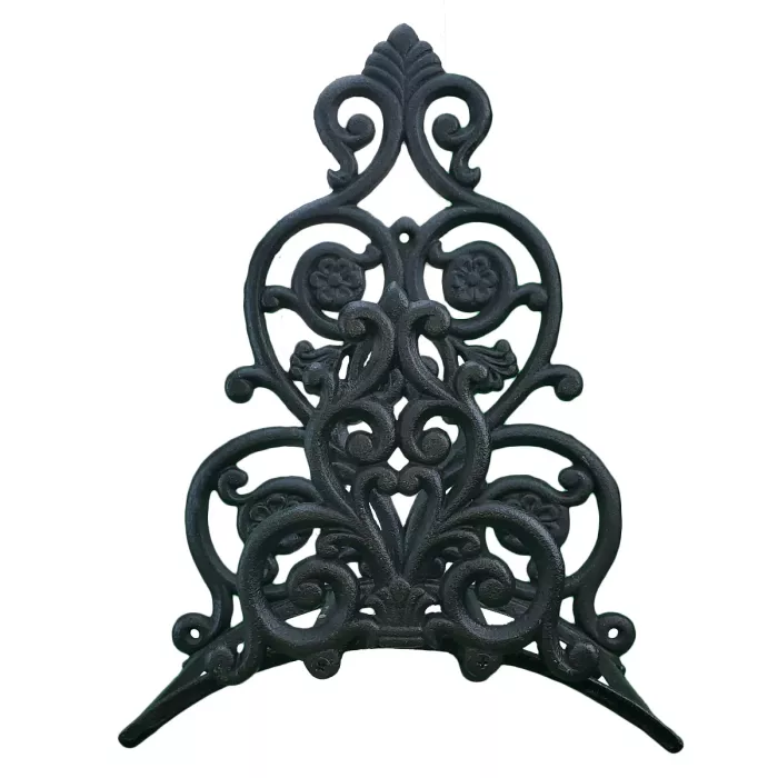 Floral & Spade Garden Hose Holder - Black Cast Iron - 13.25" Tall
