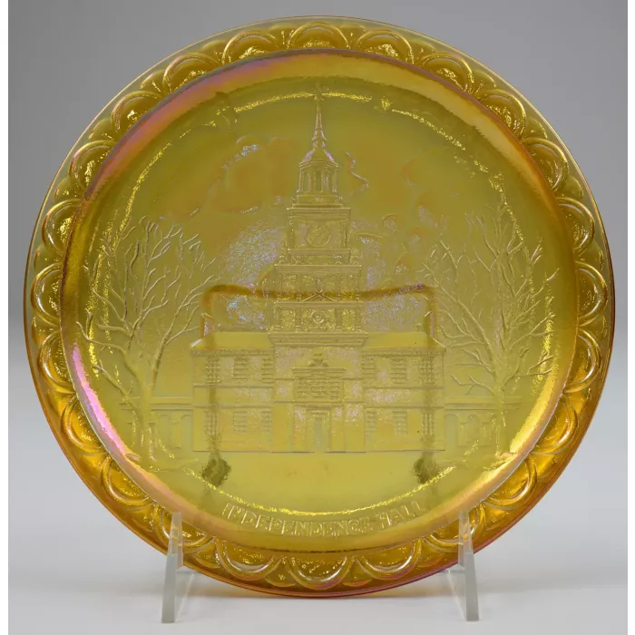 Indiana Glass Plate - American Bicentennial Amber Carnival - Independence Hall