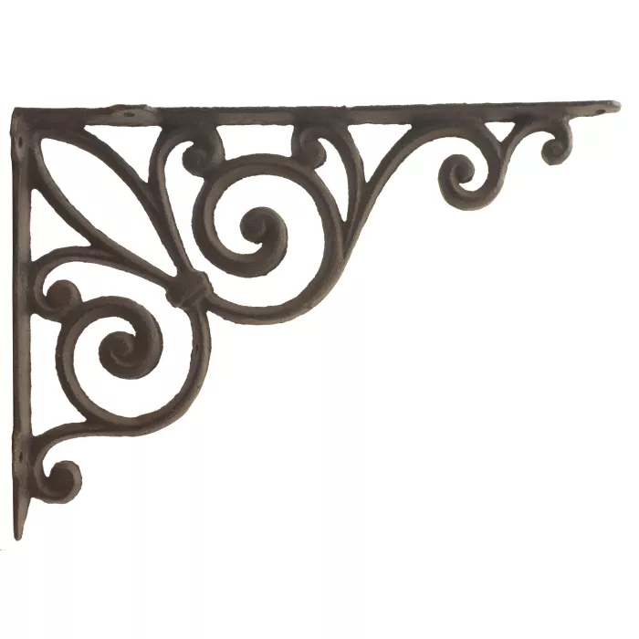 Cast Iron Wall Shelf Bracket - Ribbon Fleur De Lis - Rust Brown - 11.375" Deep