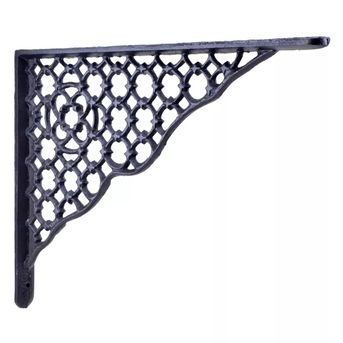 Decorative Shelf Bracket - Ornate Lattice - Black Cast Iron - 11.625"