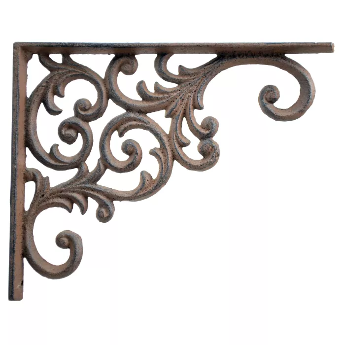 Wall Shelf Bracket - Ornate Vine Pattern - Brown Cast Iron - 9.375" Deep