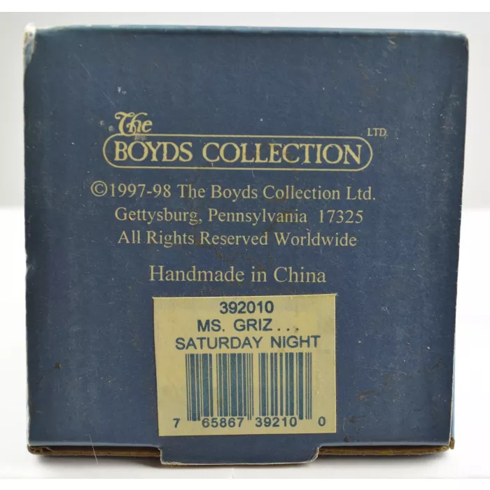 Boyds Bears Bearware Pottery Porcelain Keepsake Box - Ms Griz...Saturday Night