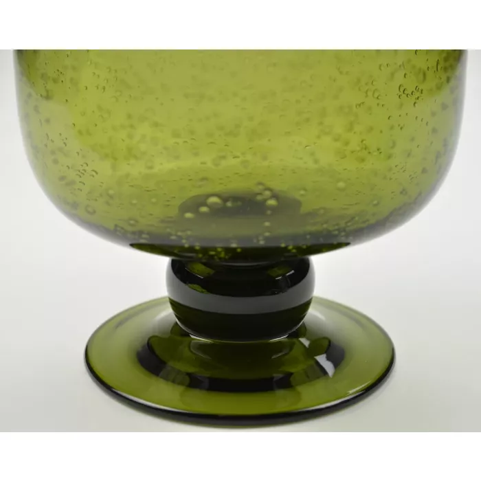 Art Glass Green Vase - Controlled Bubbles - 9.5" Tall