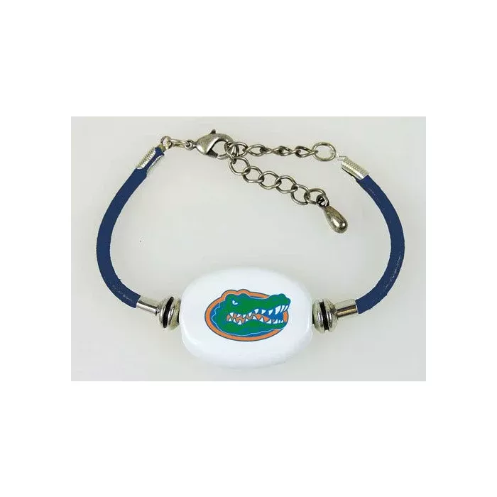 Fenton Collegiate Logo Leather Cord Bracelet - Florida Gators Milk Glass Bead