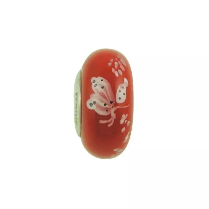 Fenton Art Glass Artisan Bead - Chantilly Butterfly - Sterling Silver Lined