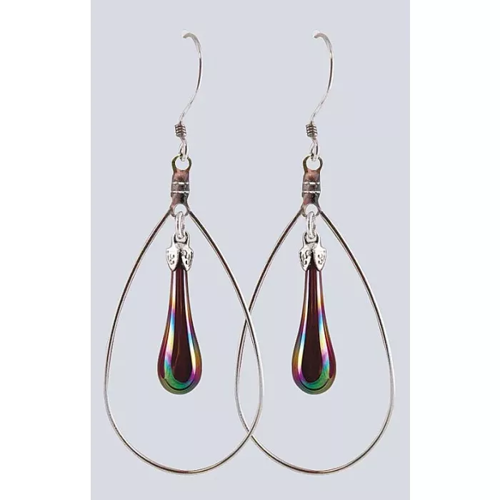 Fenton Art Glass - Hoop Style Teardrop Earrings - Red Iridized