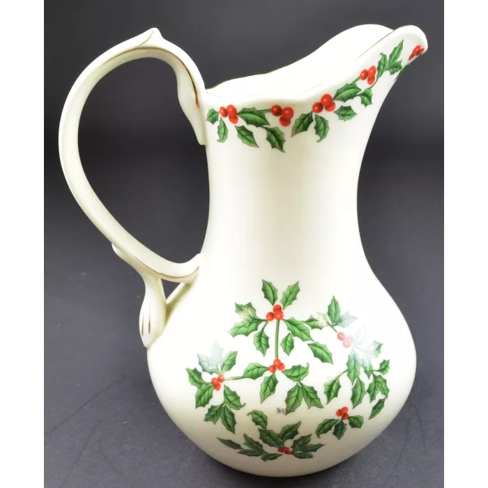 livingQUARTERS Christmas Pitcher - Holly Berry Pattern - 10" Tall