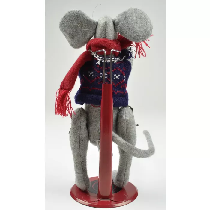 One & Only Creations - Grey Christmas Mouse With Blue Vest & Red Scarf