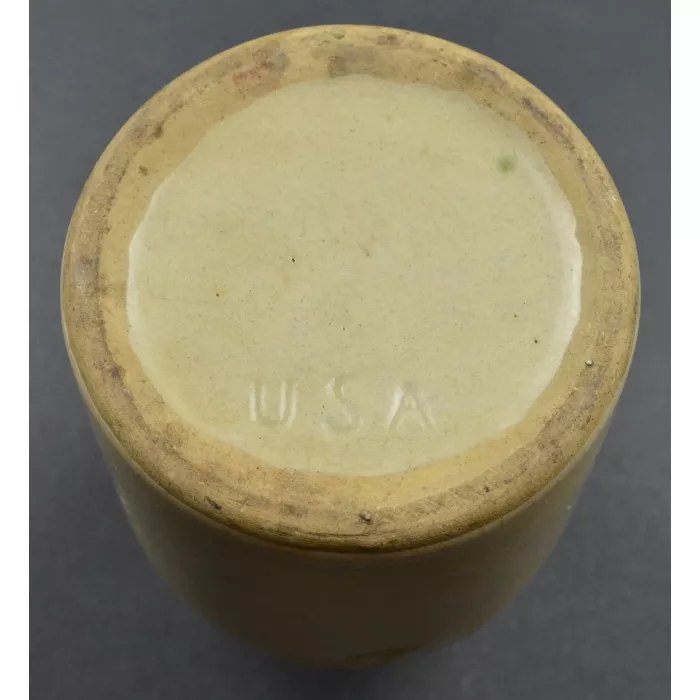 Two Tone Brown USA Marked Handled Crock - 6" Tall
