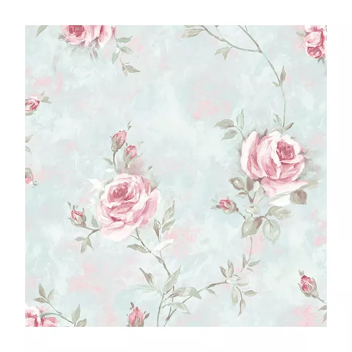 Painted Rose Trail Wallpaper Turquoise, Pink, Green Norwall Wallcovering RG35734
