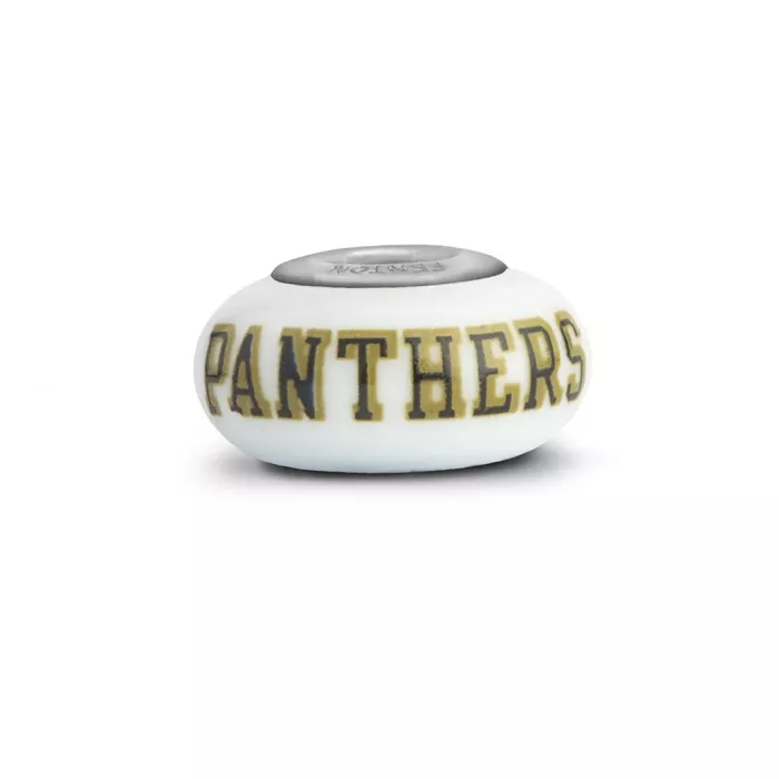 Fenton Milk Glass Collegiate Bead - Pitt Panthers - Sterling Silver Lined