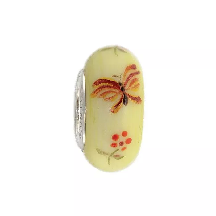 Fenton Artisan Crafted Glass Bead Merigold Butterfly - Sterling Silver Lined