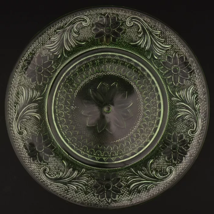 Tiara Crystal - Sandwich Light Green Pattern - Salad Plate - 8.375" Wide