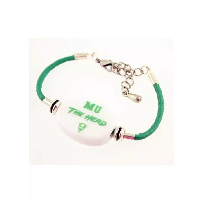 Fenton Collegiate Logo Leather Cord Bracelet- Marshal University Milk Glass Bead