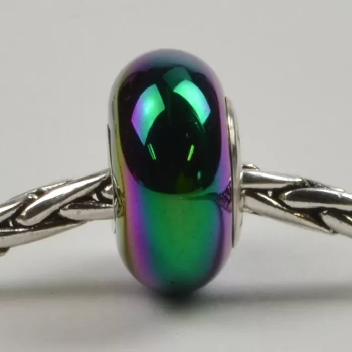 Fenton Art Glass Artisan Crafted Bead - Black Carnival - Sterling Silver Core
