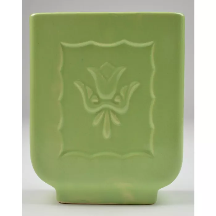 Vintage Pottery Planter - Lime Green With Floral Pattern - 6.25" Tall