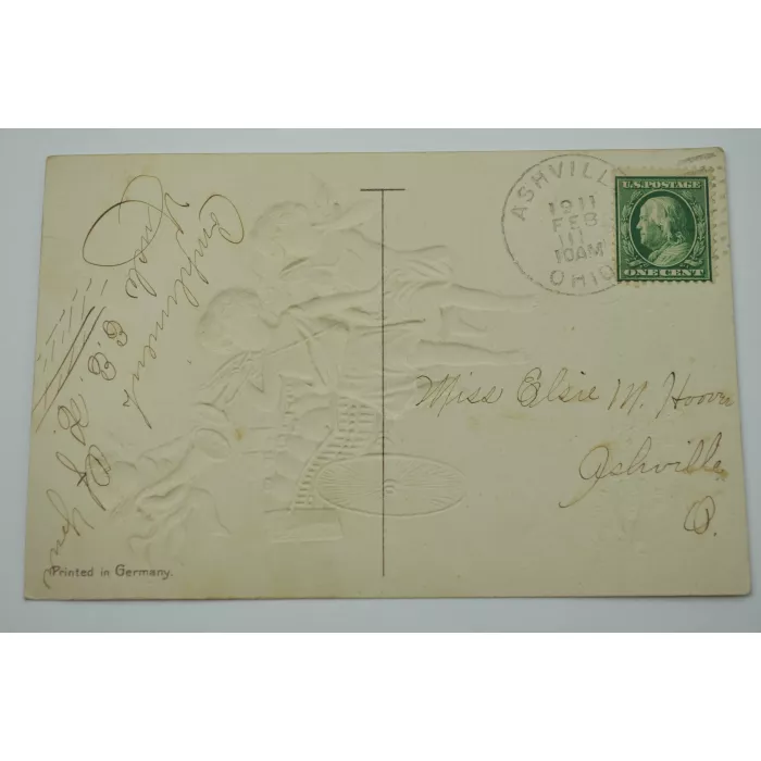 Vintage Postcard With Ben Franklin One Cent Stamp - A Happy Birthday - 1911