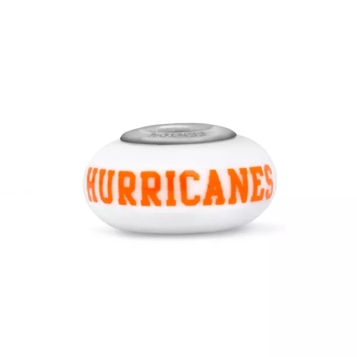 Fenton Milk Glass Collegiate Bead - Miami Hurricanes - Sterling Silver Lined
